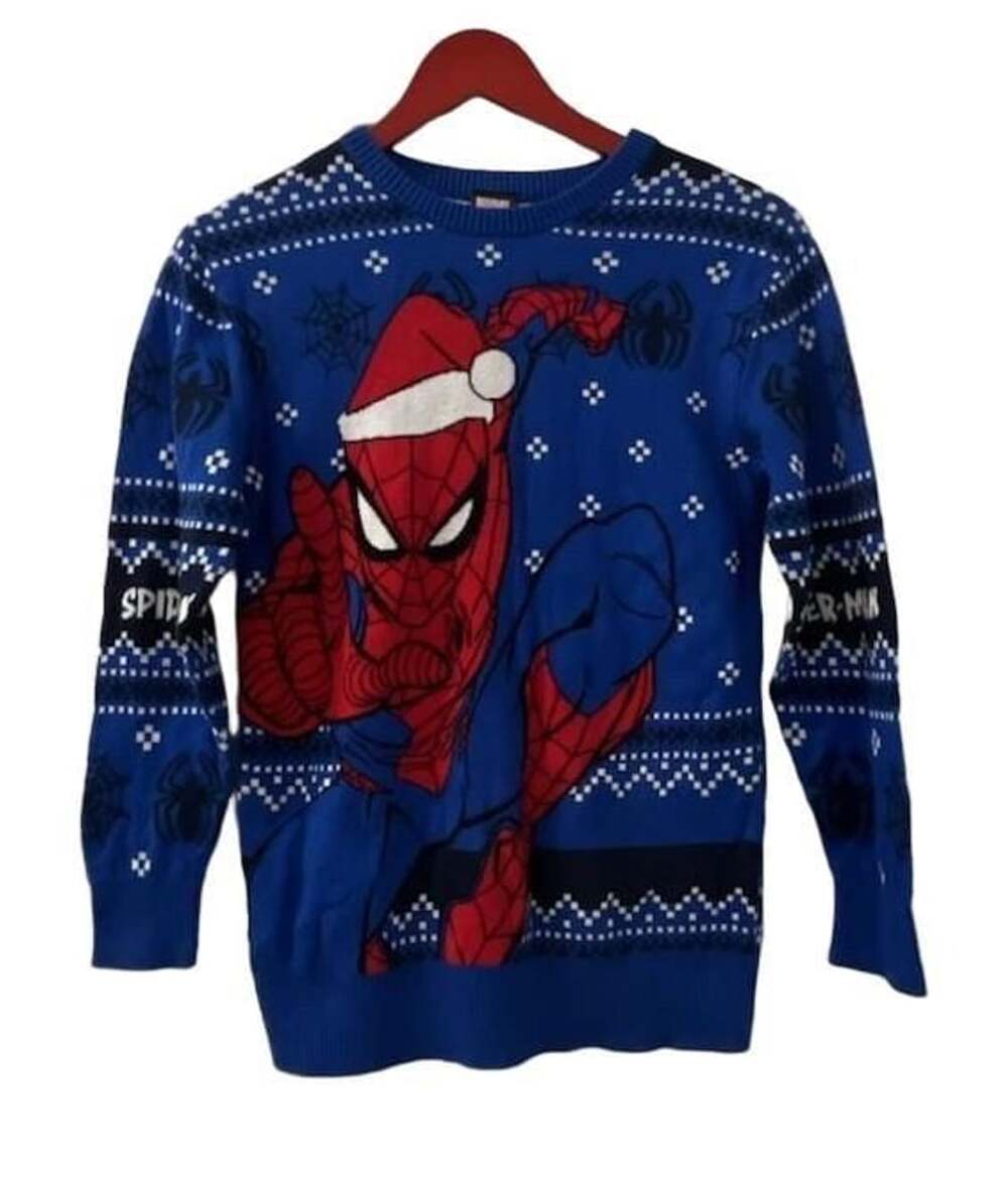 Marvel Spider-Man Ugly Christmas Holiday Sweater Size MD/M Blue